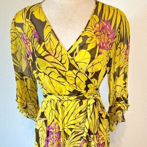 DVF Floral Chiffon Wrap Dress Sz10